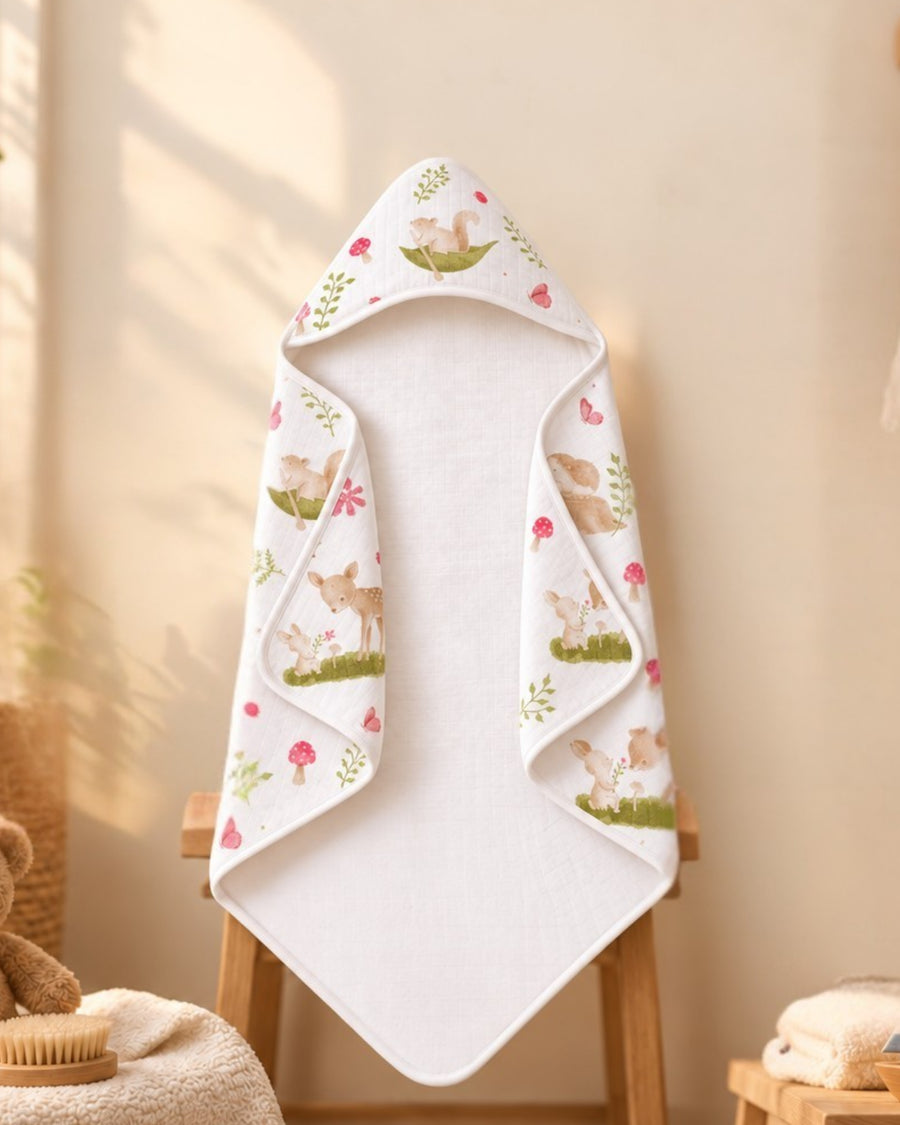 Woodland Friends | Muslin Hooded Baby Towel