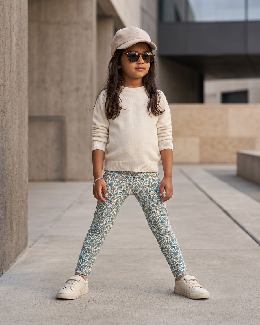 Blue Bloom | Printed Girls Leggings