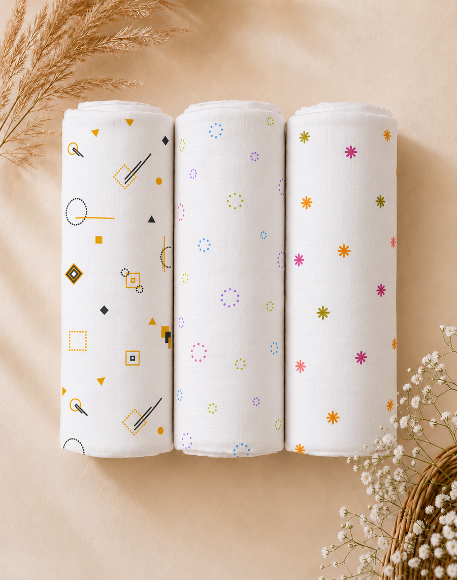 Celestial Trio | Organic Muslin Baby Swaddle (GOTS Certified)
