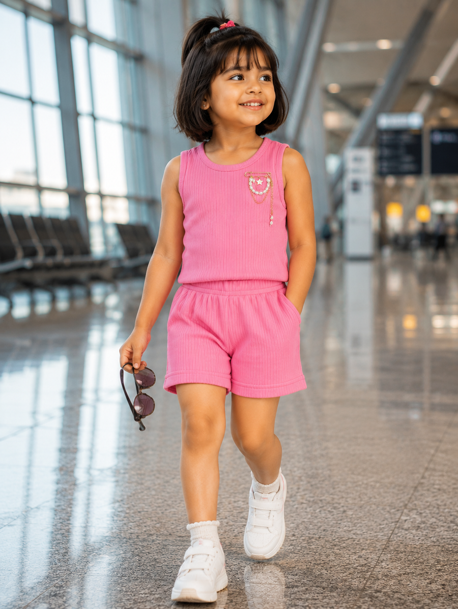 Pastel Pink | Ribbed Sleeveless Kids Co-ord