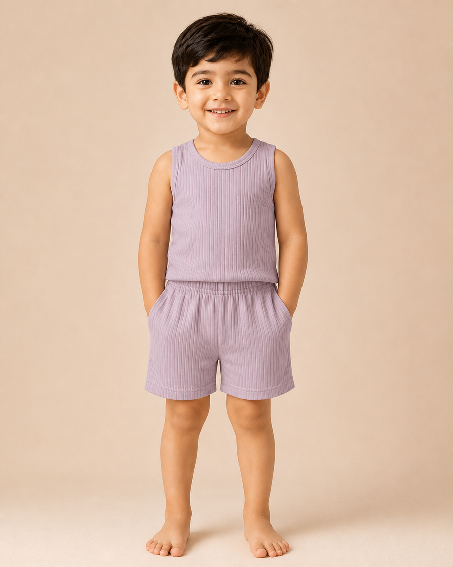 Pastel Lilac | Ribbed Sleeveless Kids Co-ord