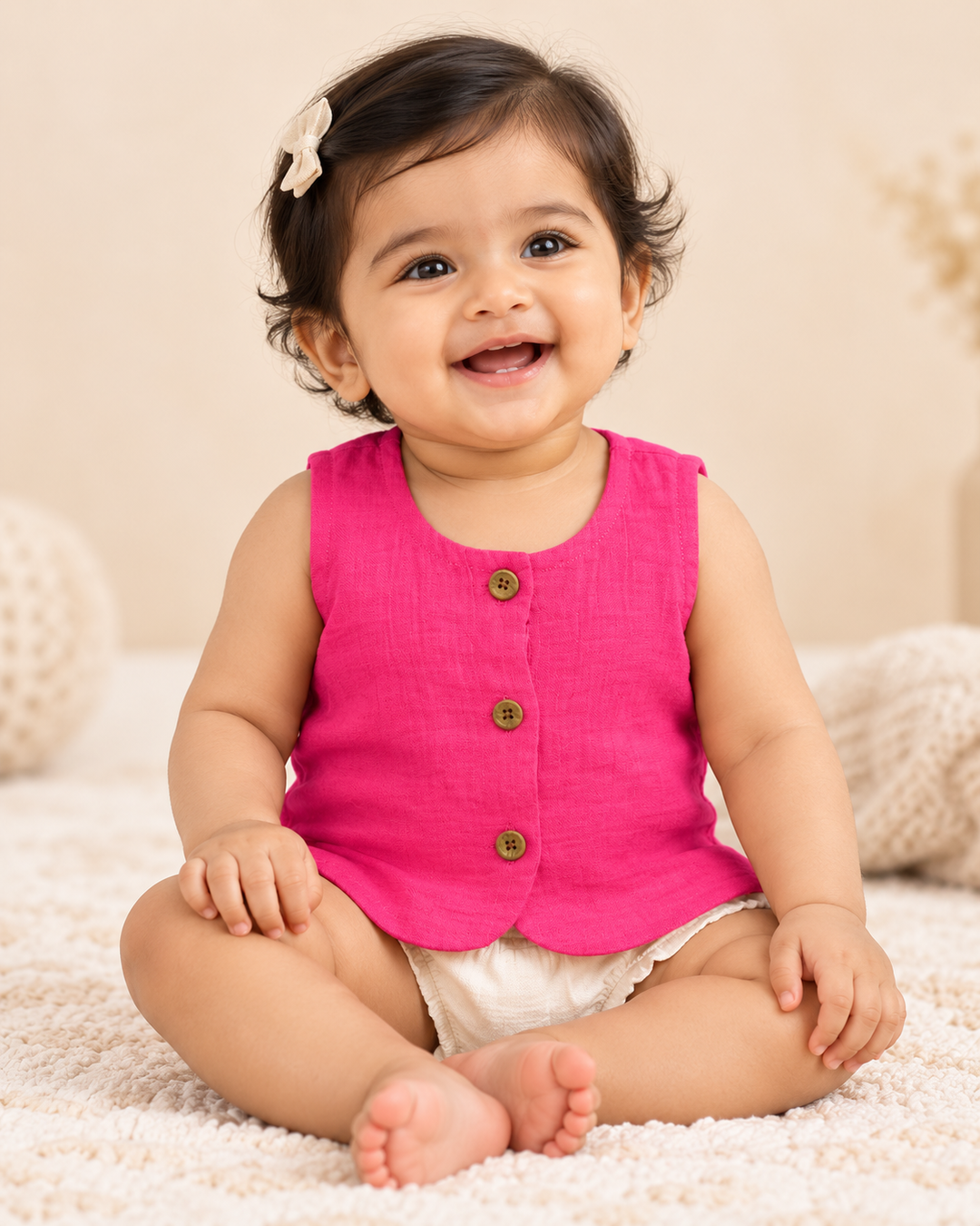 Rani Pink | Double Cloth Dyed Muslin Baby Jabla