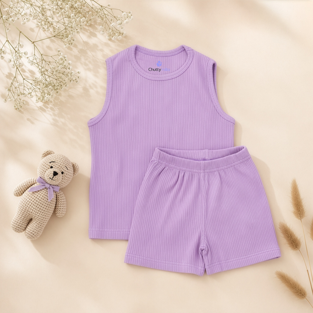 Pastel Lilac | Ribbed Sleeveless Kids Co-ord
