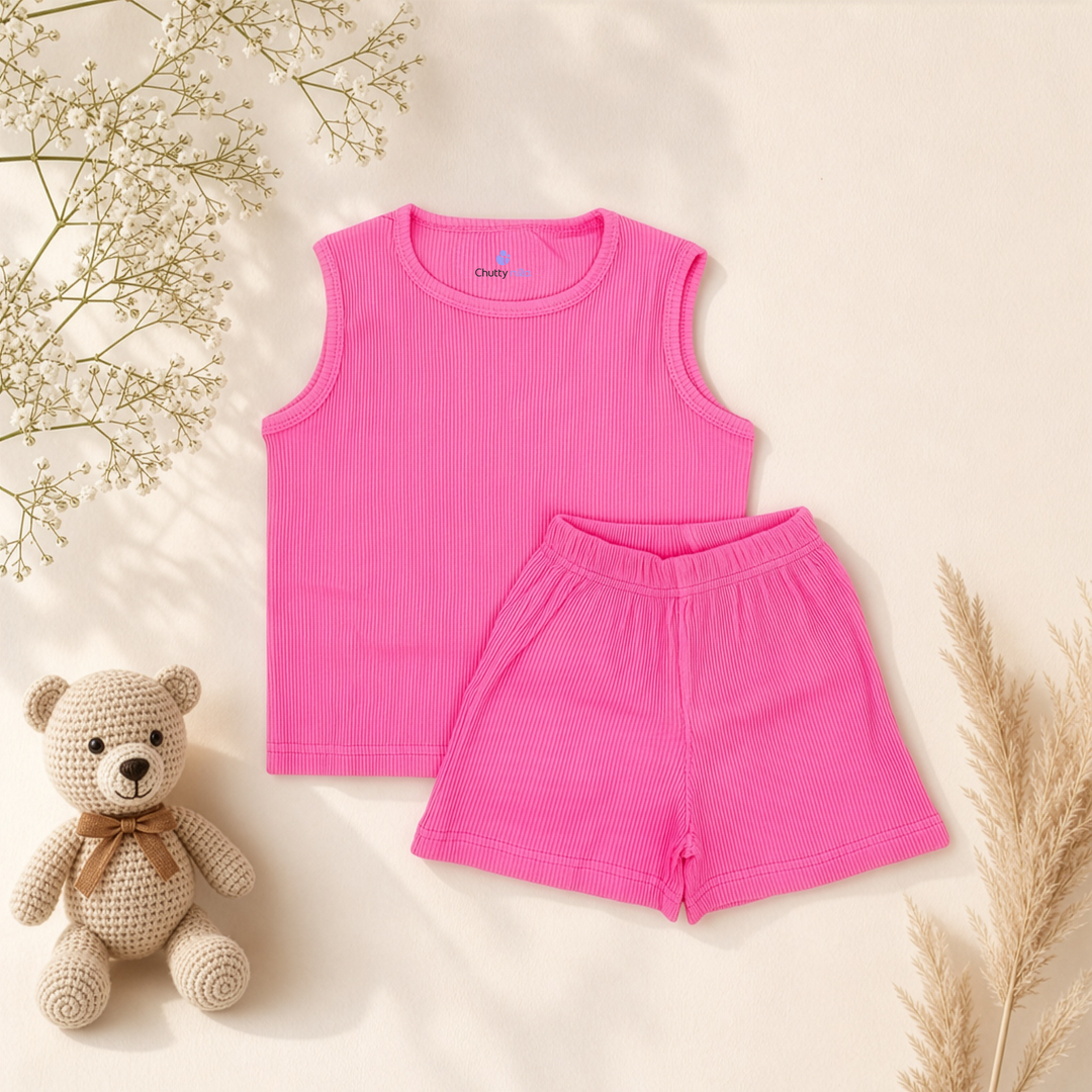 Pastel Pink | Ribbed Sleeveless Kids Co-ord