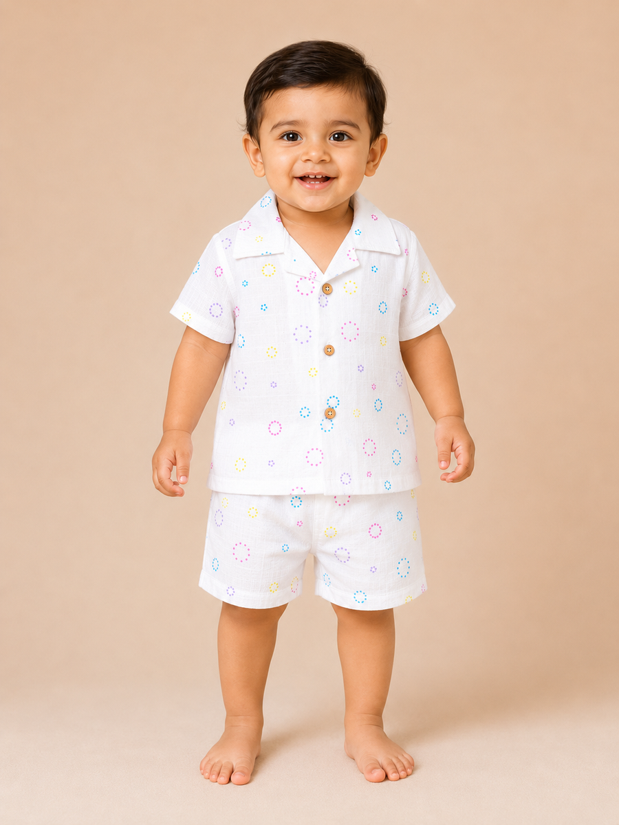 Moon Pebbles | Organic Muslin Collar Shirt & Shorts Set
