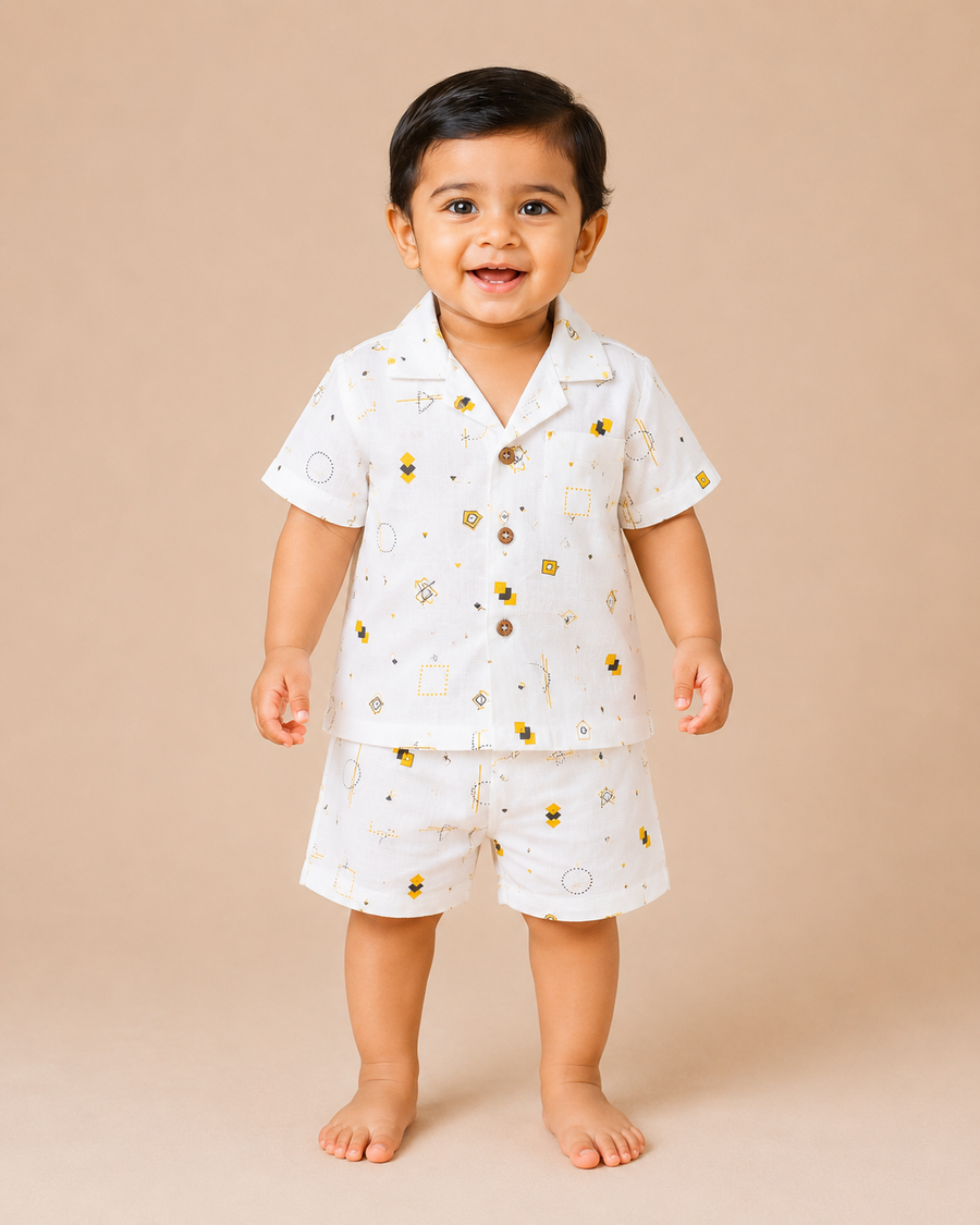 Modern Mosaic | Organic Muslin Collar Shirt & Shorts Set