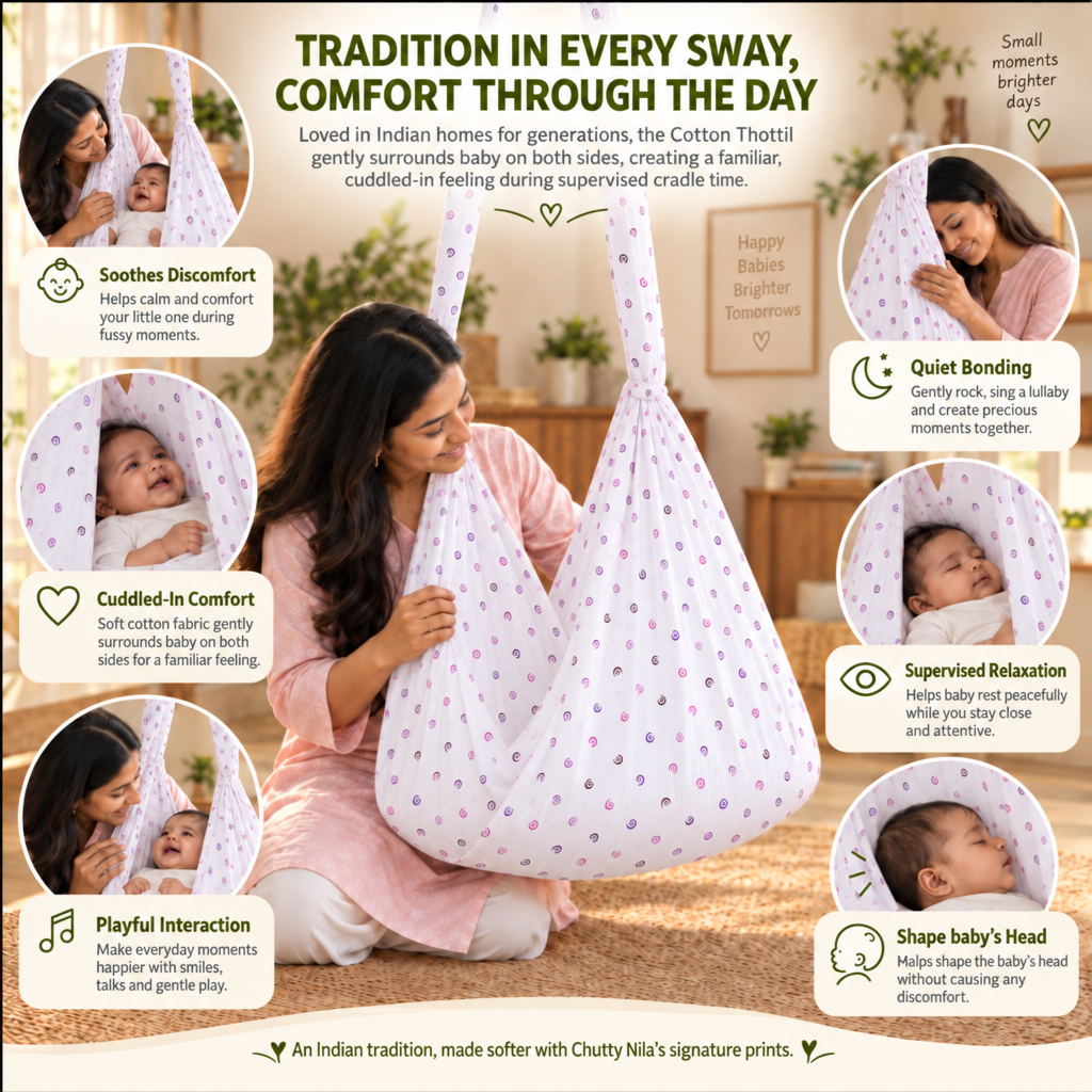 Cradle | Printed Cotton Baby Thottil with Net