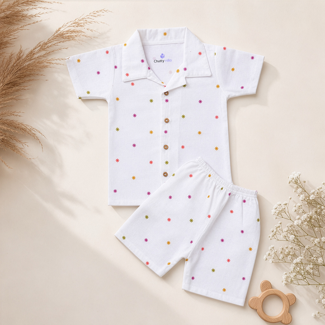 Autumn Breeze | Organic Muslin Collar Shirt & Shorts Set