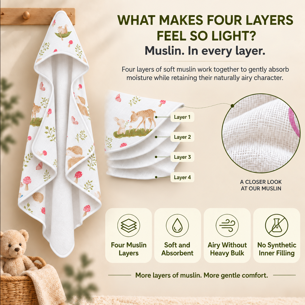 Woodland Friends | Muslin Hooded Baby Towel