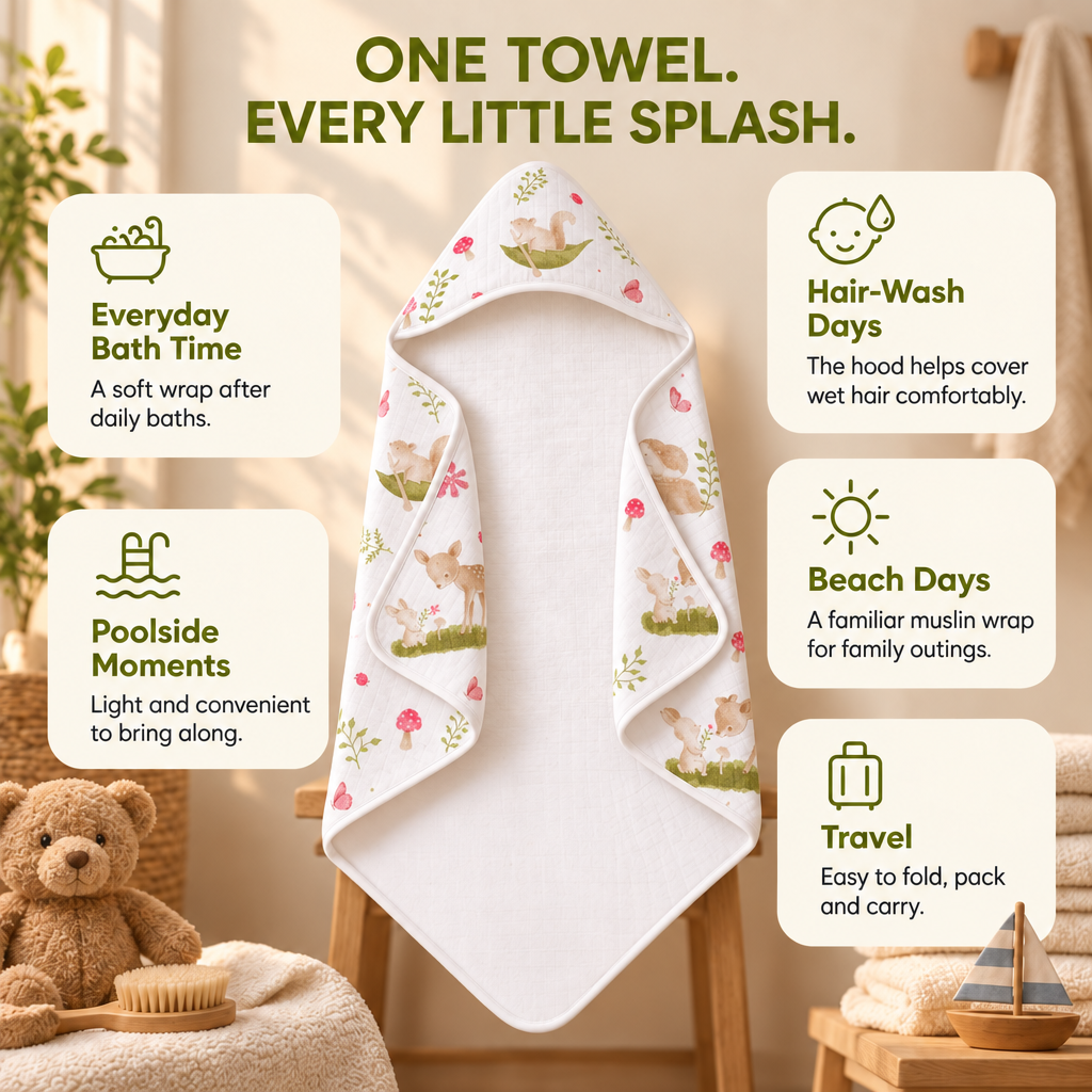 Woodland Friends | Muslin Hooded Baby Towel