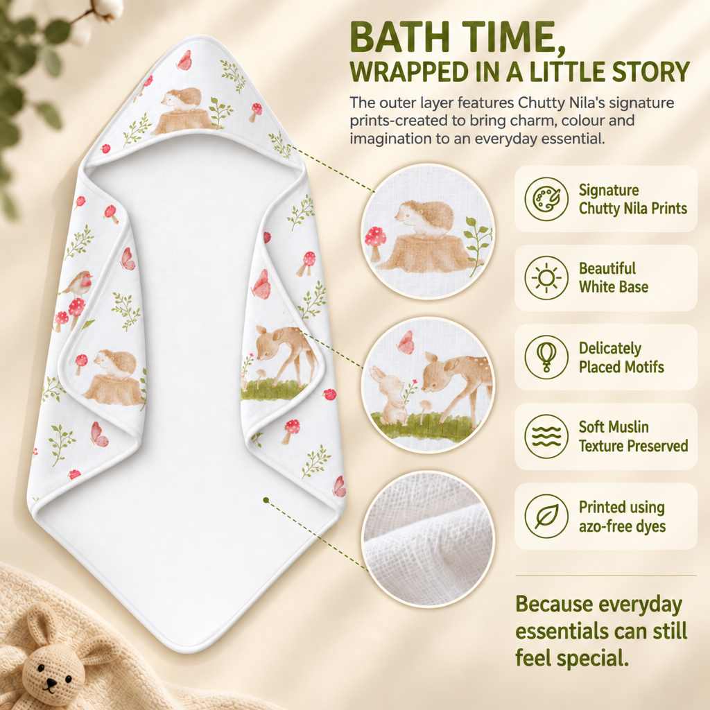 Woodland Friends | Muslin Hooded Baby Towel