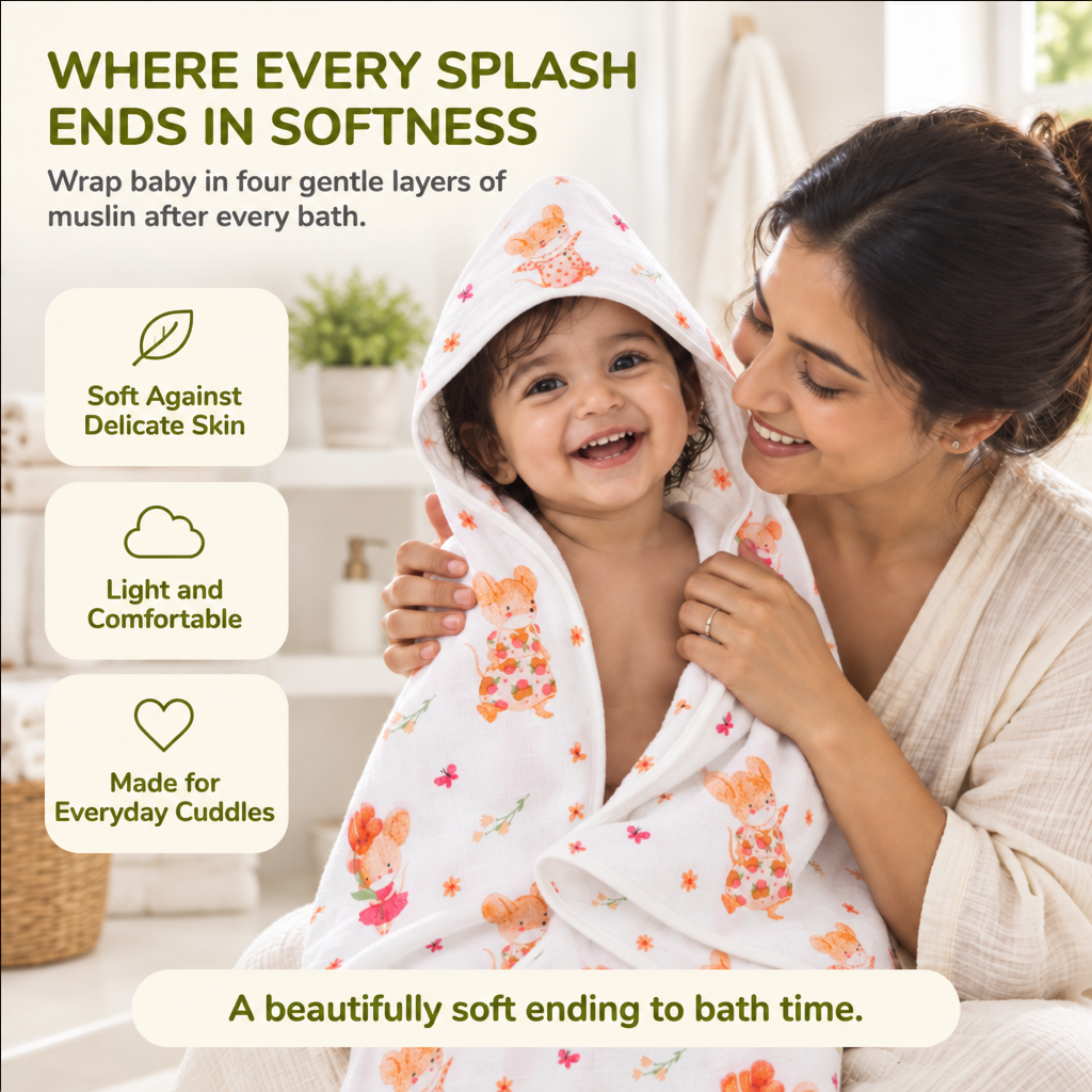 Tiny Whiskers  | Muslin Hooded Baby Towel