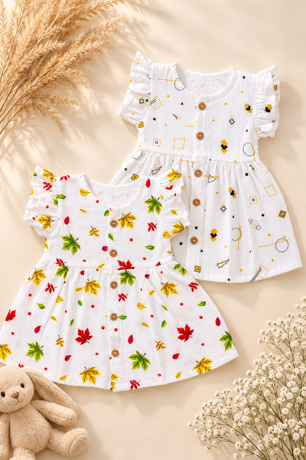 Celestial Trio | Organic Muslin Frill Sleeve Baby Frock