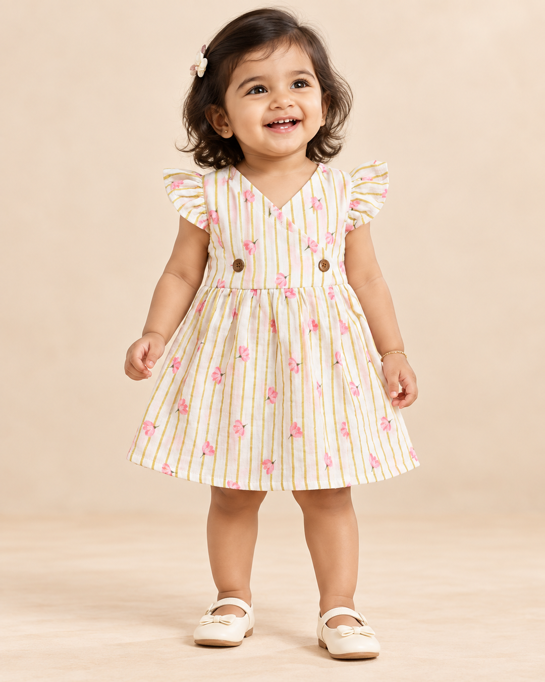 Pinkwhit | Crinkled Muslin Crossover Baby Frock