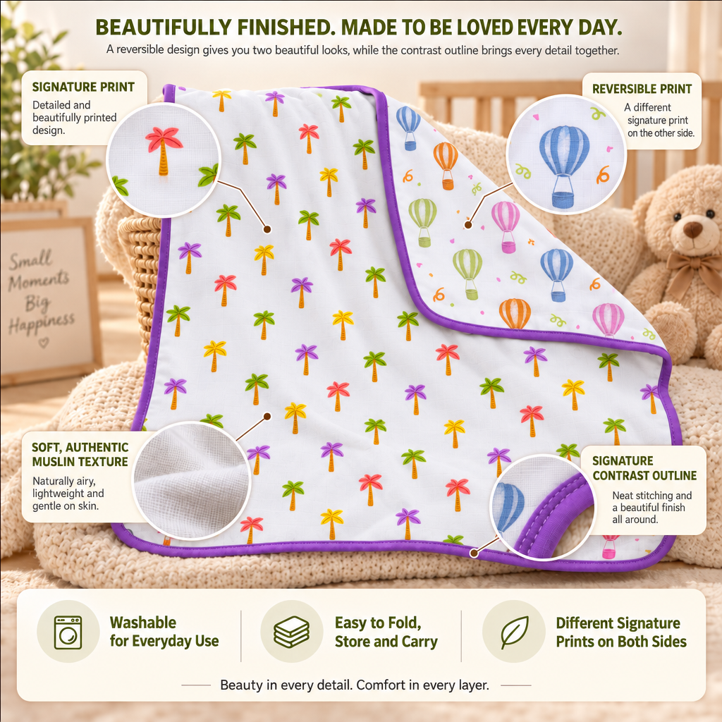 Mimi | Reversible Muslin Baby Blanket