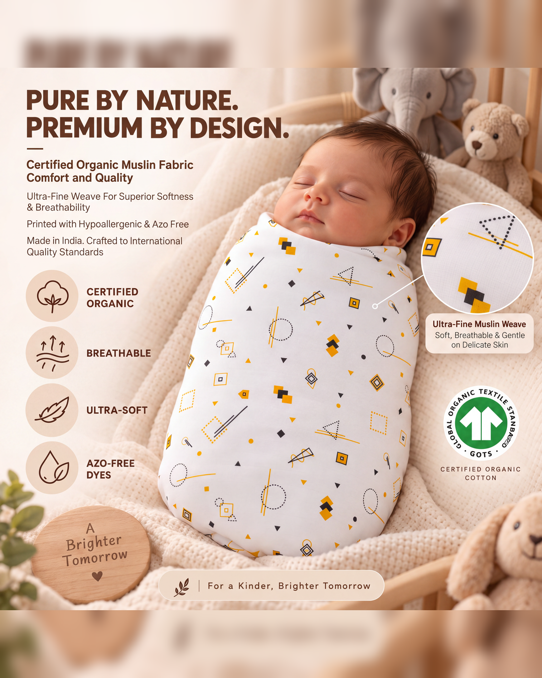 Tiny Bloom | Organic Muslin Baby Swaddle (GOTS Certified)