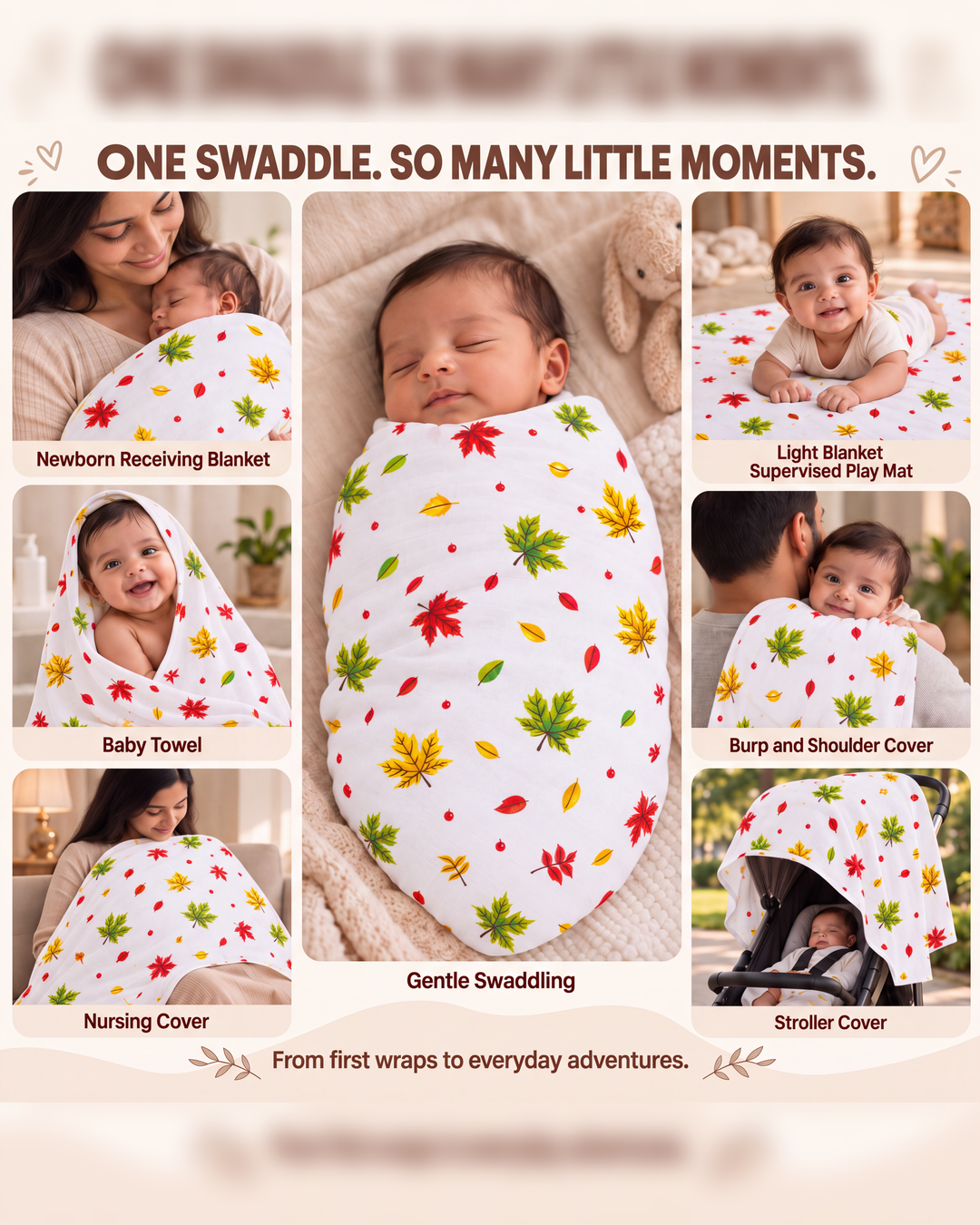 Autumn Breeze | Organic Muslin Baby Swaddle (GOTS Certified)