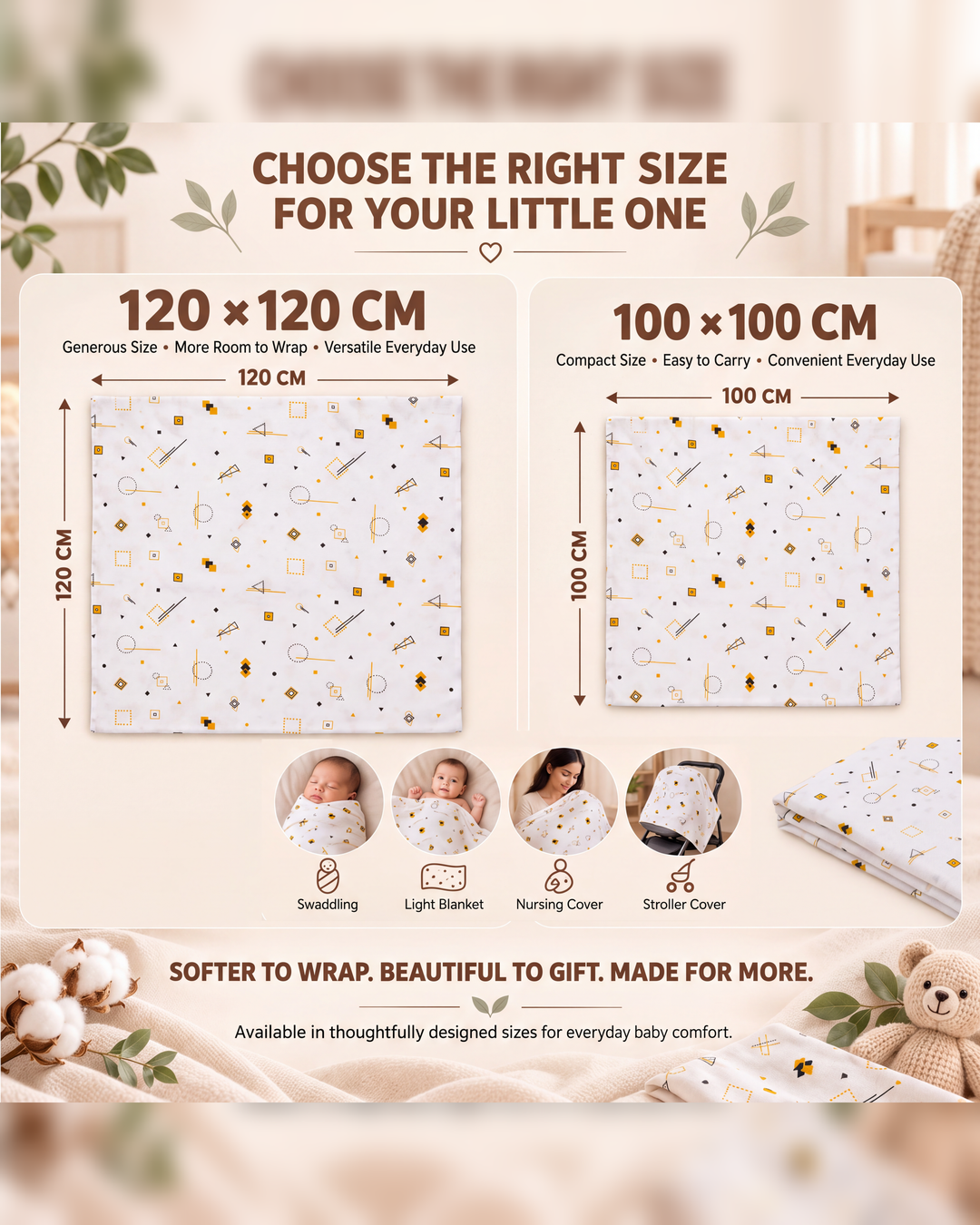Moon Pebbles| Organic Muslin Baby Swaddle (GOTS Certified)