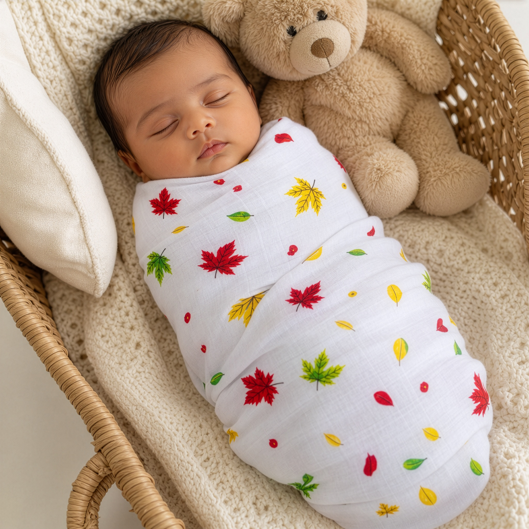 Autumn Breeze | Organic Muslin Baby Swaddle (GOTS Certified)