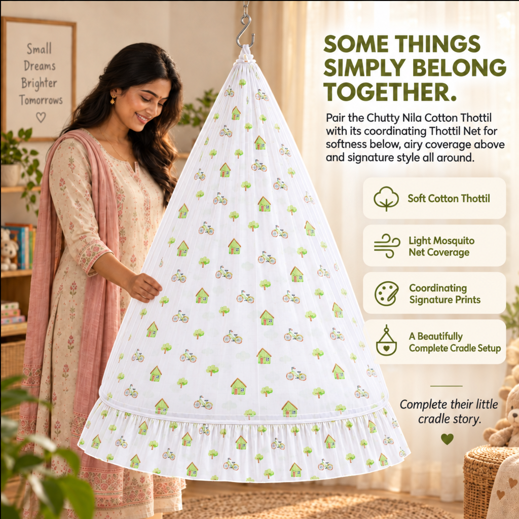 Vela | Printed Cotton Baby Thottil with Net