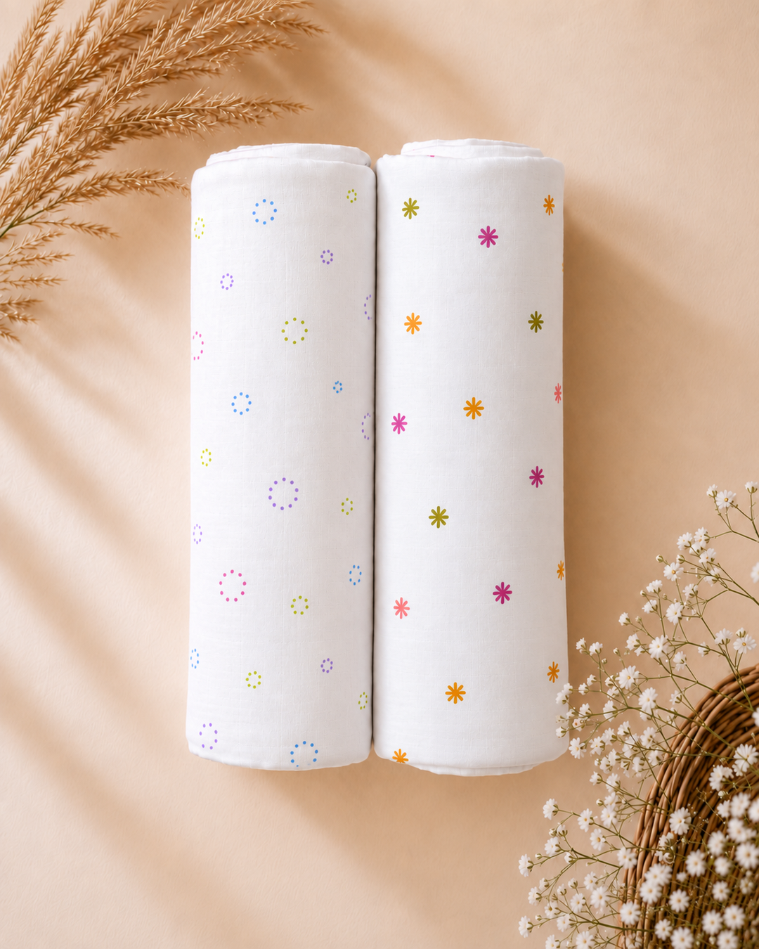 Dancing Dots | Organic Muslin Baby Swaddle (GOTS Certified)